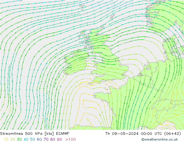 Streamlines 500 hPa ECMWF Th 09.05.2024 00 UTC