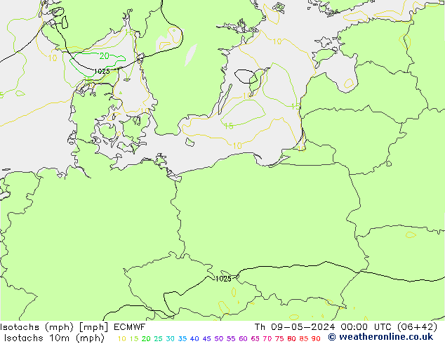Isotachen (mph) ECMWF do 09.05.2024 00 UTC