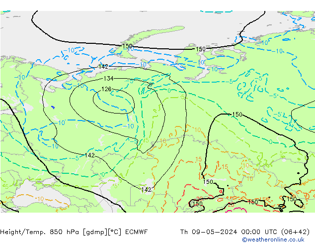 Z500/Rain (+SLP)/Z850 ECMWF czw. 09.05.2024 00 UTC