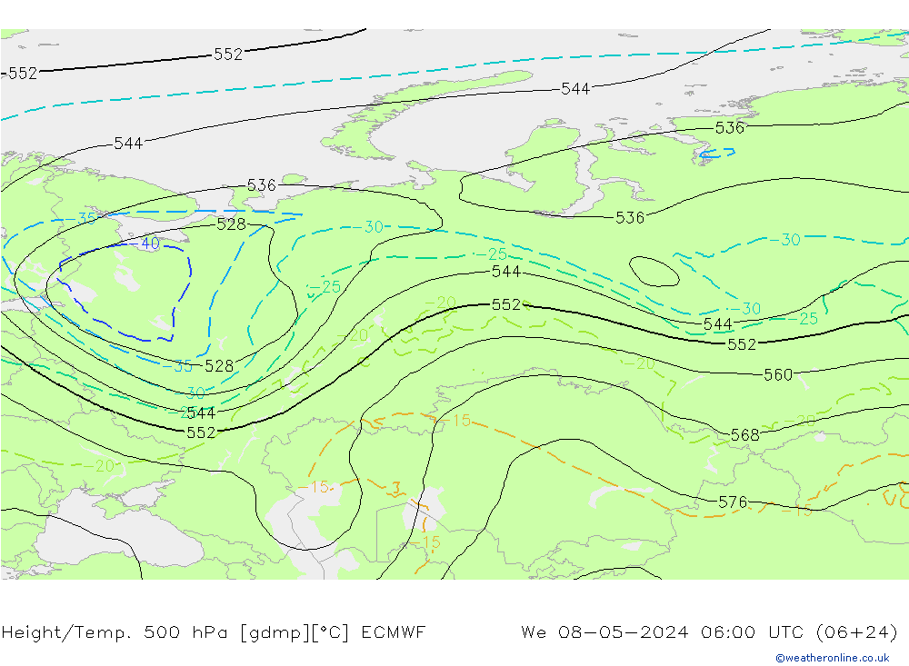 Height/Temp. 500 hPa ECMWF śro. 08.05.2024 06 UTC