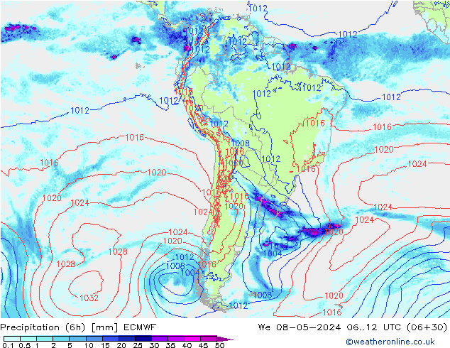 Z500/Rain (+SLP)/Z850 ECMWF mer 08.05.2024 12 UTC