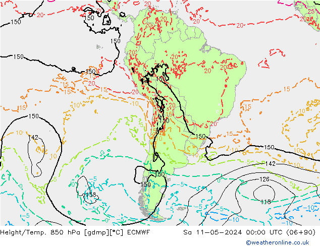 Height/Temp. 850 hPa ECMWF sab 11.05.2024 00 UTC