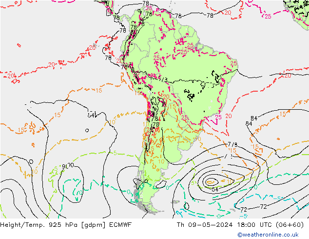 Height/Temp. 925 hPa ECMWF czw. 09.05.2024 18 UTC