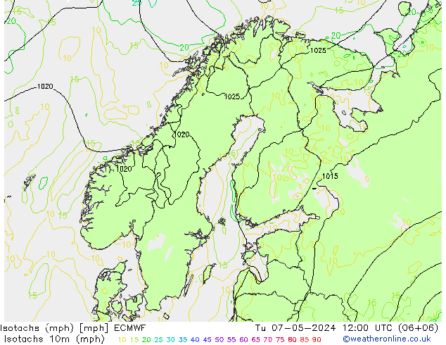 Isotachen (mph) ECMWF Di 07.05.2024 12 UTC