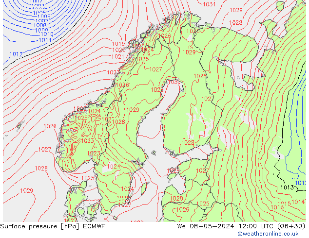 Bodendruck ECMWF Mi 08.05.2024 12 UTC