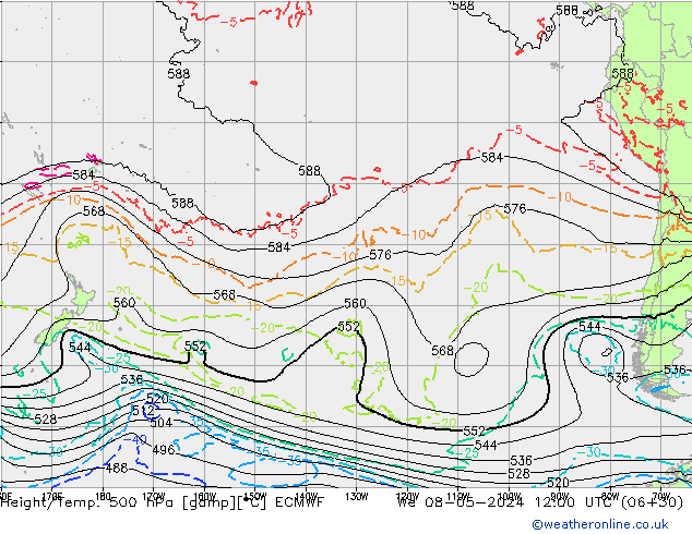 Z500/Yağmur (+YB)/Z850 ECMWF Çar 08.05.2024 12 UTC