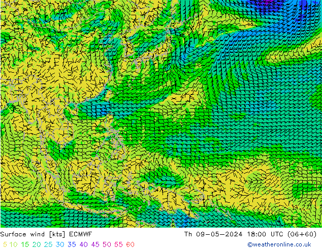 Prec 6h/Wind 10m/950 ECMWF Th 09.05.2024 18 UTC