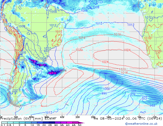 Z500/Rain (+SLP)/Z850 ECMWF We 08.05.2024 06 UTC