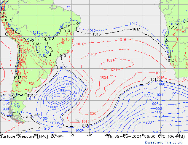 Surface pressure ECMWF Th 09.05.2024 06 UTC