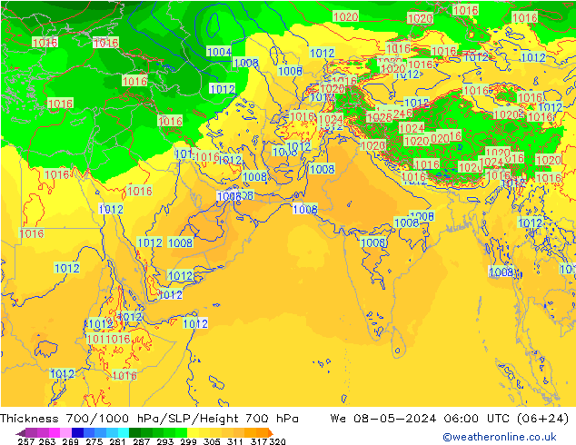 Thck 700-1000 hPa ECMWF We 08.05.2024 06 UTC