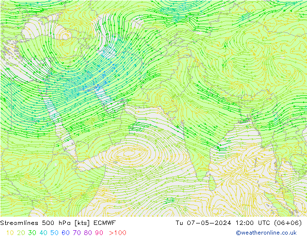 Streamlines 500 hPa ECMWF Tu 07.05.2024 12 UTC