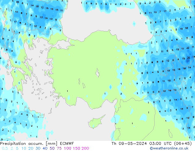 Precipitation accum. ECMWF Th 09.05.2024 03 UTC