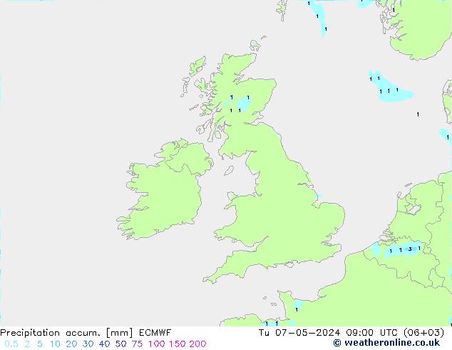 Precipitation accum. ECMWF wto. 07.05.2024 09 UTC