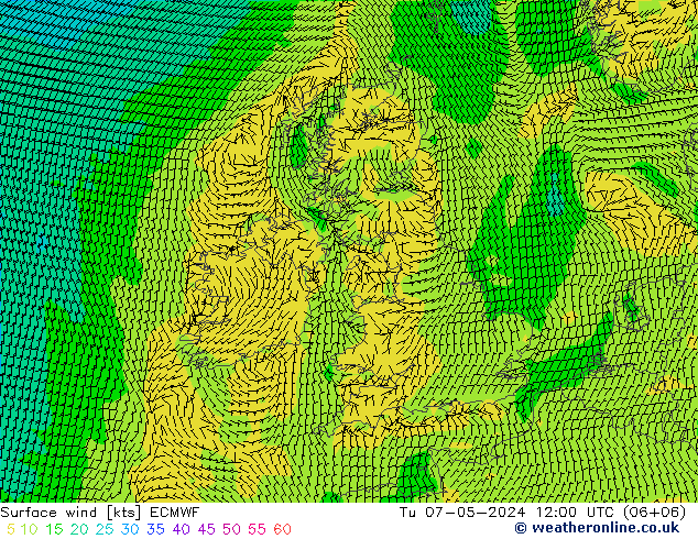 Surface wind ECMWF Tu 07.05.2024 12 UTC