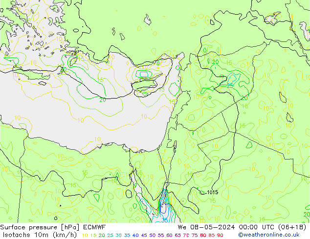 Isotachs (kph) ECMWF ср 08.05.2024 00 UTC