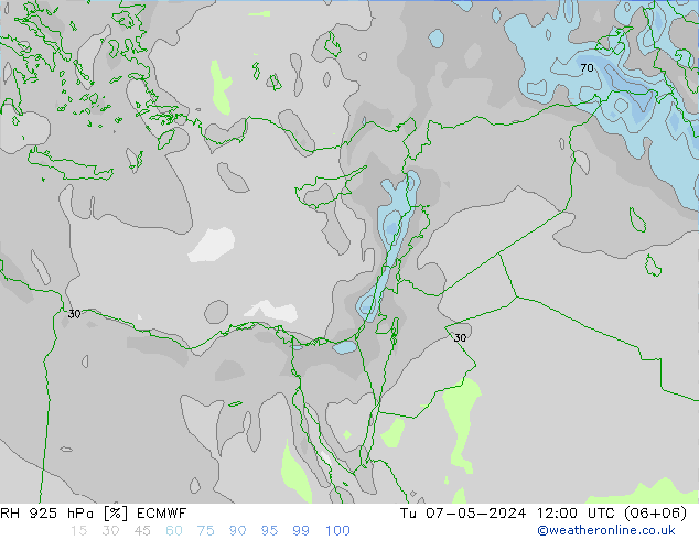 Humidité rel. 925 hPa ECMWF mar 07.05.2024 12 UTC
