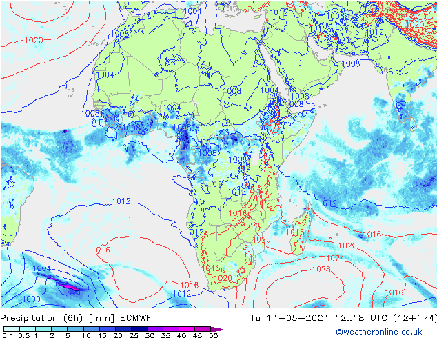 Precipitation (6h) ECMWF Tu 14.05.2024 18 UTC