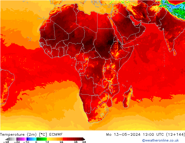 Temperature (2m) ECMWF Mo 13.05.2024 12 UTC