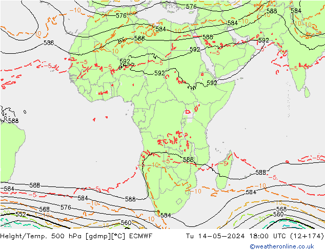 Height/Temp. 500 hPa ECMWF Út 14.05.2024 18 UTC