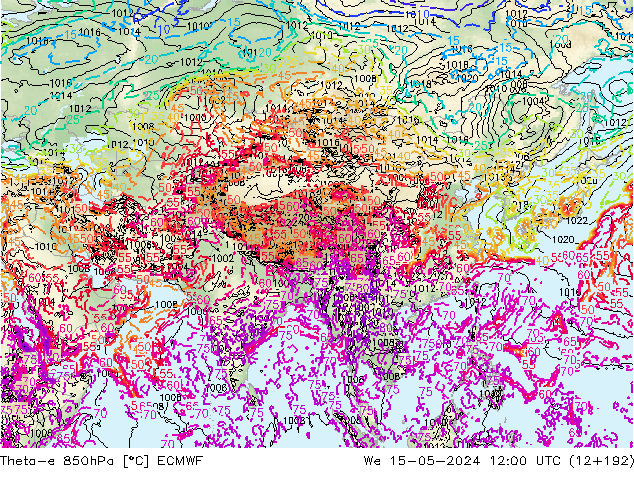 Theta-e 850hPa ECMWF Çar 15.05.2024 12 UTC