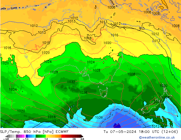 SLP/Temp. 850 hPa ECMWF mar 07.05.2024 18 UTC