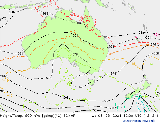Height/Temp. 500 hPa ECMWF mer 08.05.2024 12 UTC