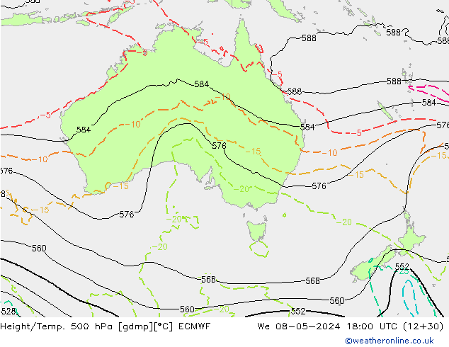 Hoogte/Temp. 500 hPa ECMWF wo 08.05.2024 18 UTC