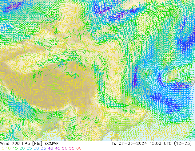 风 700 hPa ECMWF 星期二 07.05.2024 15 UTC