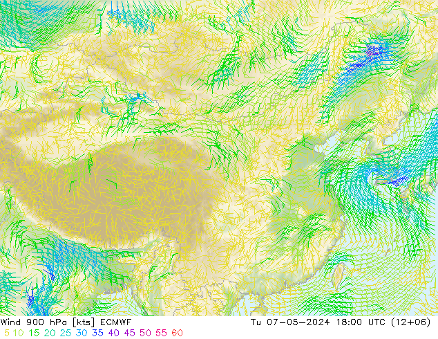 风 900 hPa ECMWF 星期二 07.05.2024 18 UTC