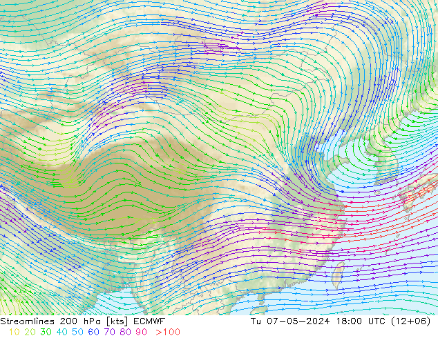 风 200 hPa ECMWF 星期二 07.05.2024 18 UTC