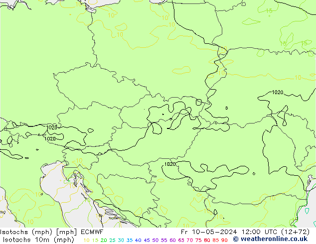 Isotachs (mph) ECMWF ven 10.05.2024 12 UTC