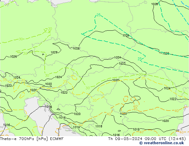 Theta-e 700hPa ECMWF Th 09.05.2024 09 UTC