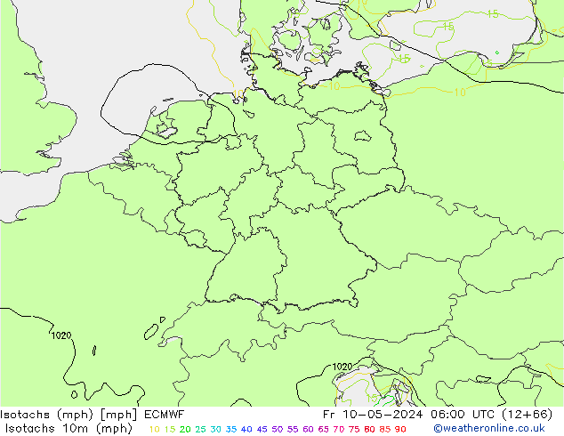 Isotachs (mph) ECMWF Fr 10.05.2024 06 UTC