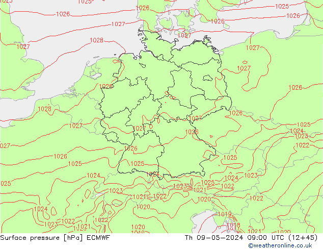Bodendruck ECMWF Do 09.05.2024 09 UTC