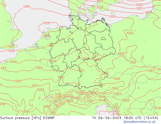 Bodendruck ECMWF Do 09.05.2024 18 UTC