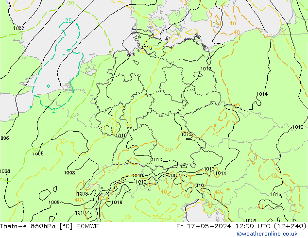 Theta-e 850hPa ECMWF pt. 17.05.2024 12 UTC