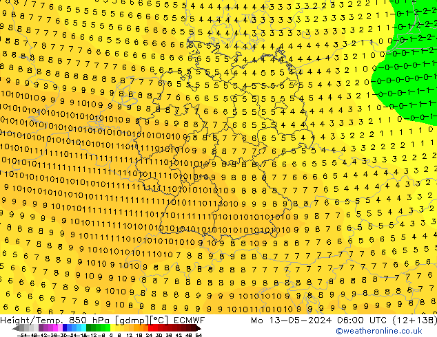 Z500/Rain (+SLP)/Z850 ECMWF Mo 13.05.2024 06 UTC