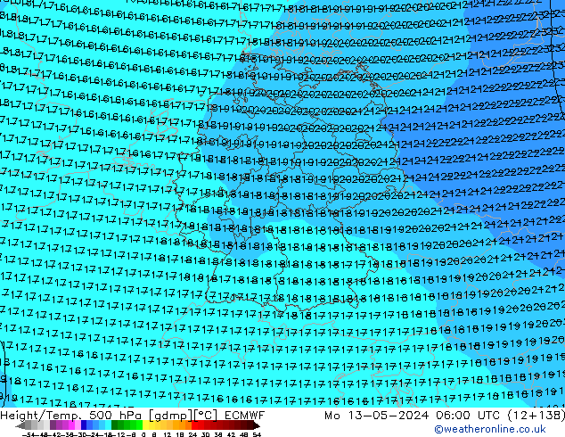 Z500/Rain (+SLP)/Z850 ECMWF Mo 13.05.2024 06 UTC