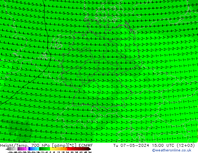 Height/Temp. 700 hPa ECMWF Tu 07.05.2024 15 UTC