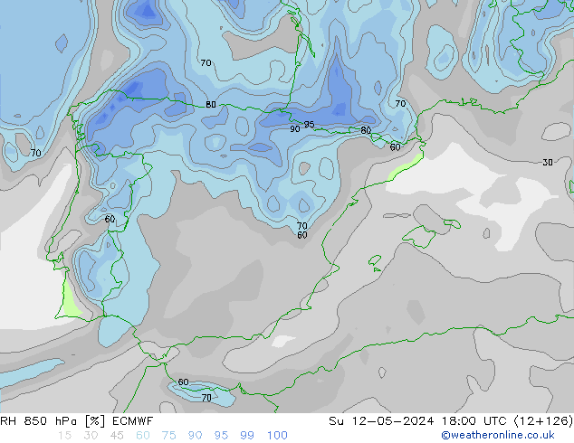 Humidité rel. 850 hPa ECMWF dim 12.05.2024 18 UTC