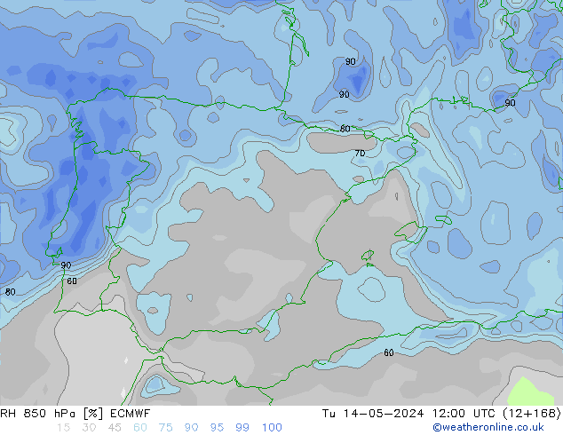 850 hPa Nispi Nem ECMWF Sa 14.05.2024 12 UTC