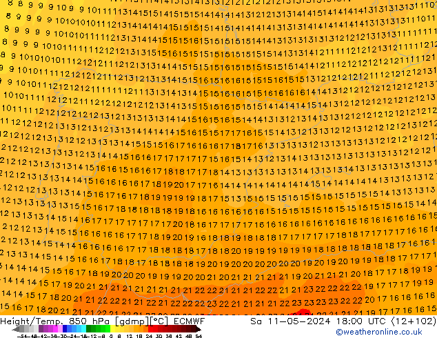 Height/Temp. 850 hPa ECMWF So 11.05.2024 18 UTC