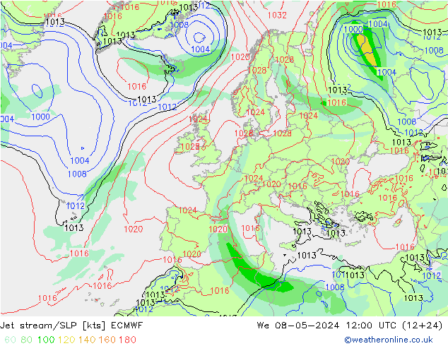 Polarjet/Bodendruck ECMWF Mi 08.05.2024 12 UTC