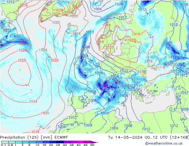 Nied. akkumuliert (12Std) ECMWF Di 14.05.2024 12 UTC