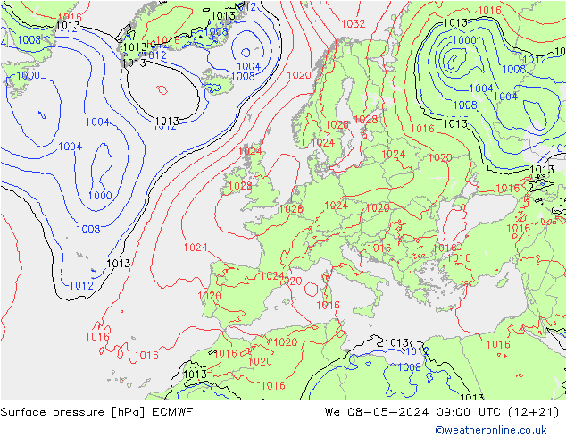 Bodendruck ECMWF Mi 08.05.2024 09 UTC