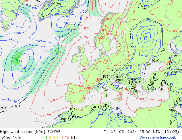 High wind areas ECMWF Tu 07.05.2024 15 UTC