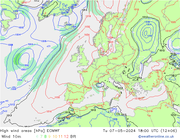 High wind areas ECMWF  07.05.2024 18 UTC