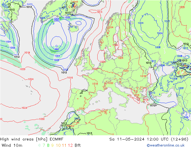 High wind areas ECMWF сб 11.05.2024 12 UTC