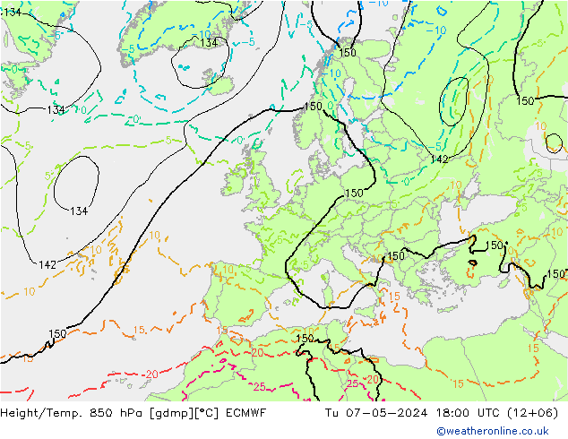 Height/Temp. 850 hPa ECMWF Di 07.05.2024 18 UTC