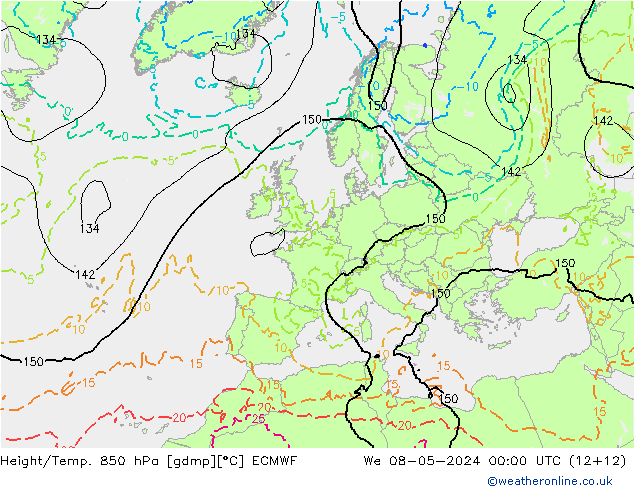 Z500/Rain (+SLP)/Z850 ECMWF mer 08.05.2024 00 UTC